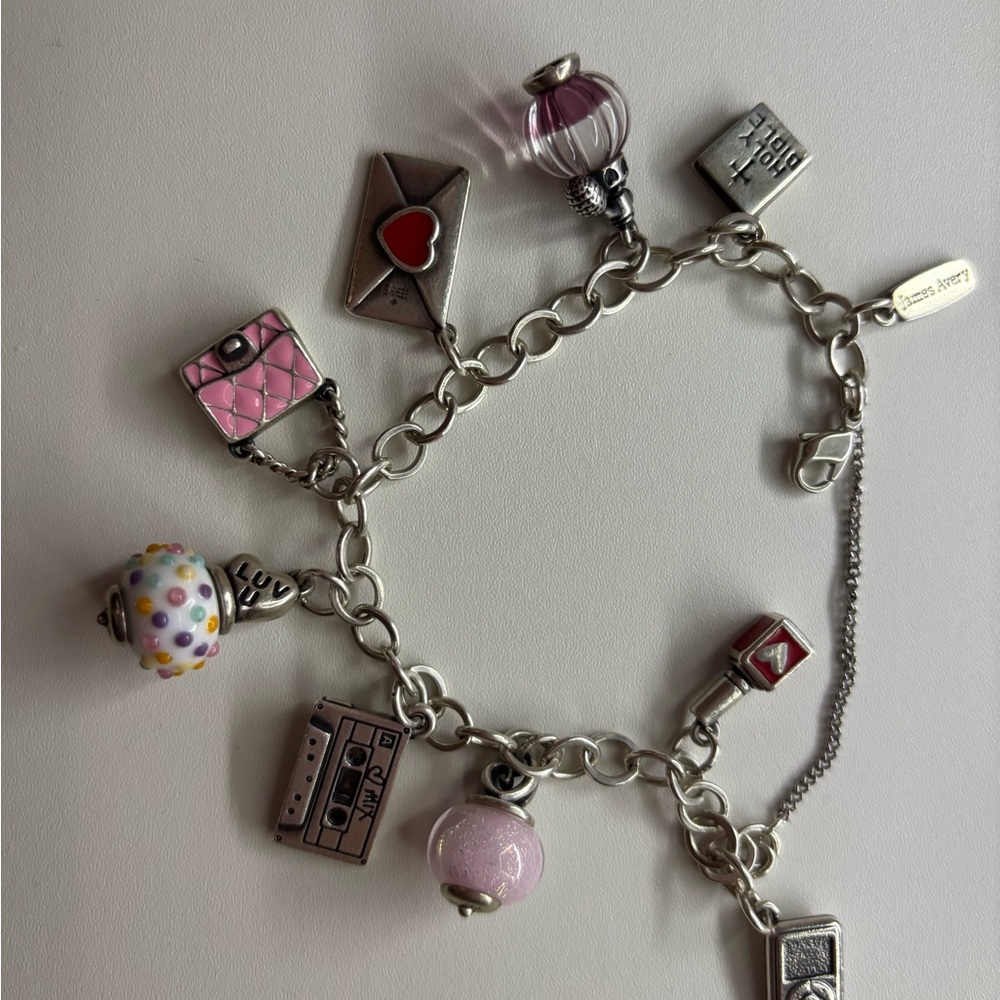 James Avery Silver Charm Bracelet with Pink and Red Accents